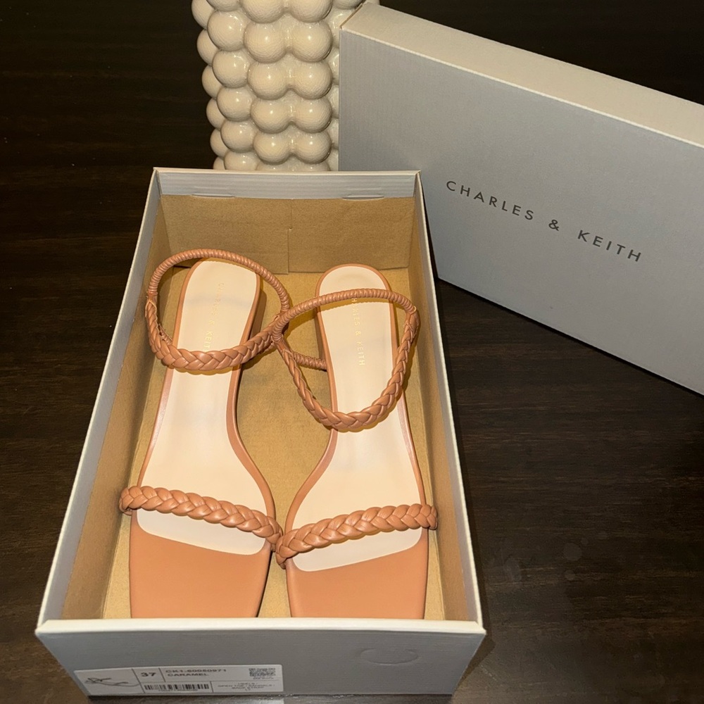 Charles & Keith Tan Braided Strap Sandals